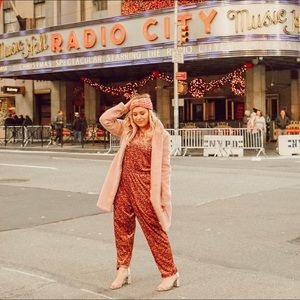 Pink and black Velvet floral jumpsuit